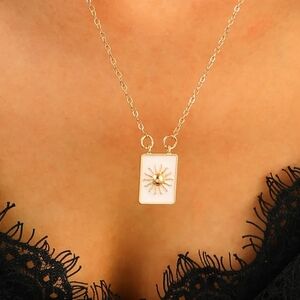 Gold Sun White Enamel  Necklace